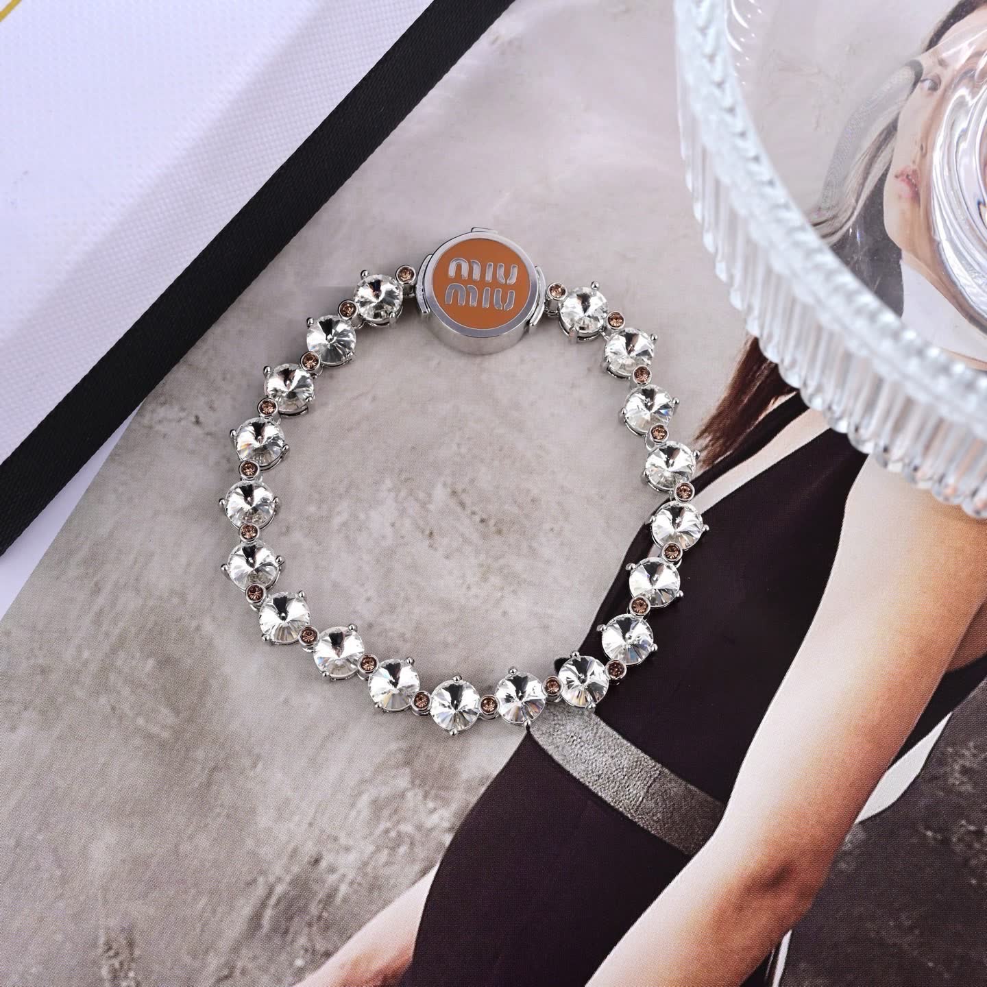 Miu Miu Metallic Collar Necklace with Crystal Embellishments